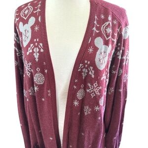 Women's Christmas Disney Maroon Cardigan Sweater